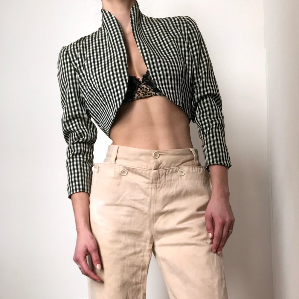 VTG Calvin Klein Plaid Crop Bolero Jacket S
